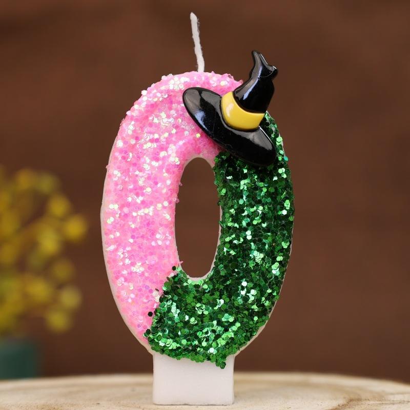 Sequin Number Birthday Candle 0-9 Creative Cake Decoration First Year Number Candle Wizard Hat