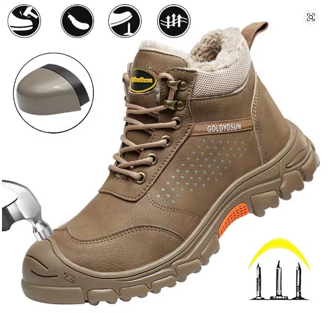 Winterverdickte Woll-Arbeitssicherheitsschuhe für Herren Stahlkappe Arbeitsstiefel Rutschfeste Sicherheitsschuhe Herren Schneestiefel