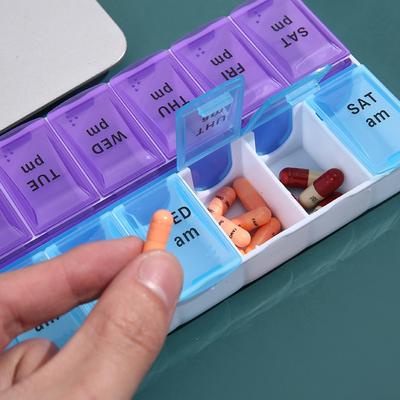 14 Fächer, 7 Tage wöchentlich, Pillendose, Medikamententablettenspender, Organizer, Pillendose, Splitter, Pillenaufbewahrungsbehälter