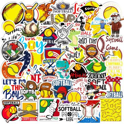 50 žlutých baseballových samolepek Shein Vodotěsné Kreslené Sportovní Míč Skateboard Softball Samolepky