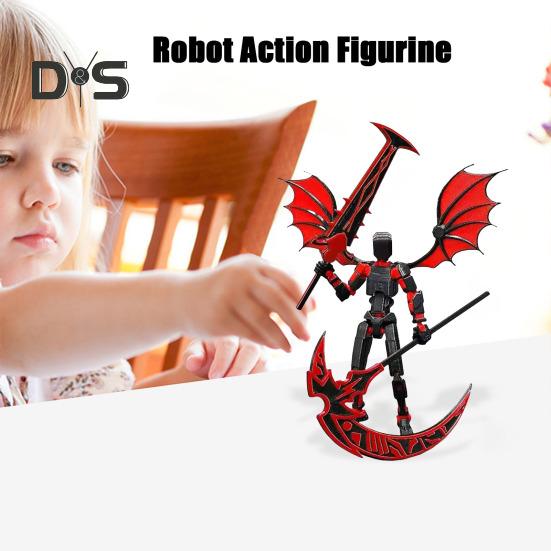 Devil Robot Action Figure with Wing Weapon Accessory Movable Joints 3D Printed Robot Model Toy Stress Relief Articulated Dummy Figurine Decoration
