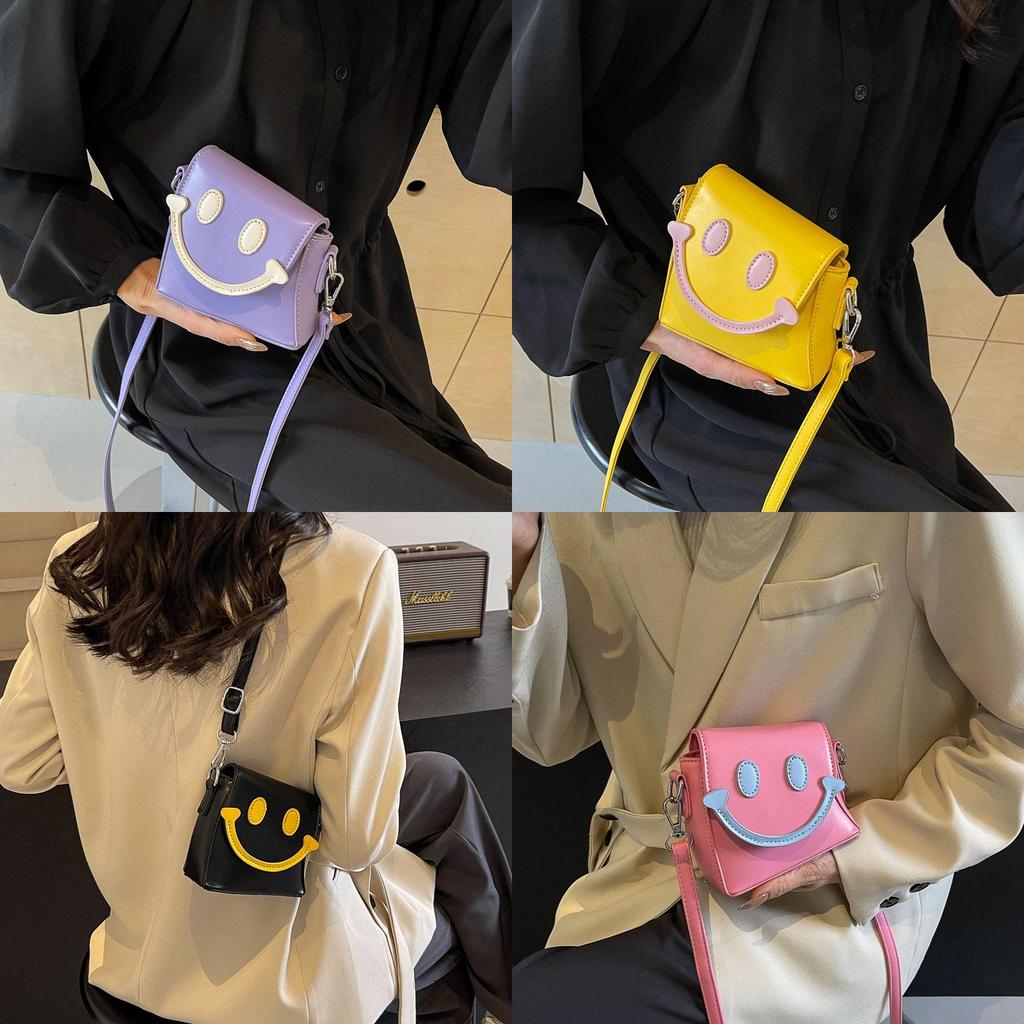 Borsa a tracolla carina e alla moda per bambini, design moderno con faccina sorridente