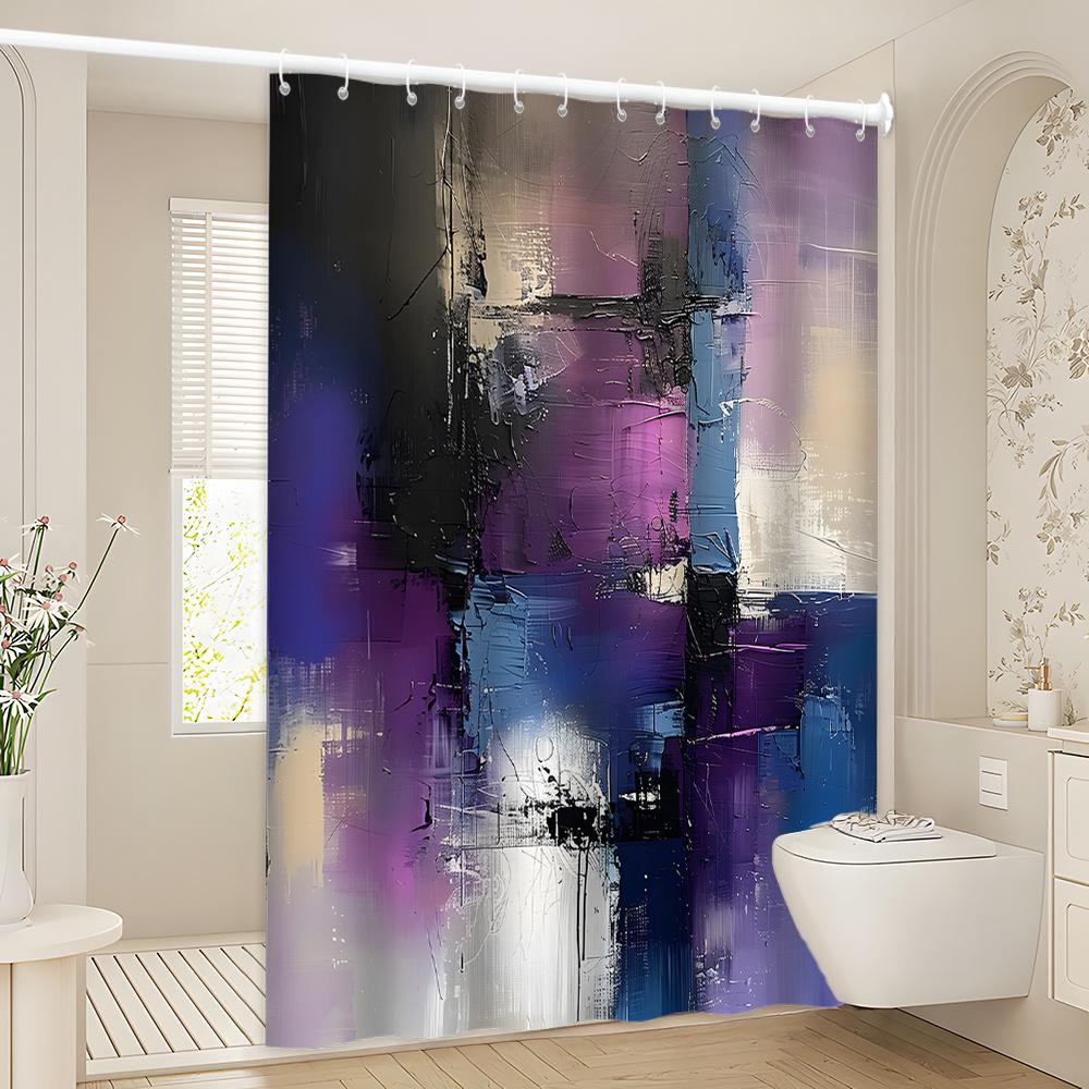Abstract Art Bath Curtain - Bold Colors & Modern Design, Waterproof Home Decor Adds Contemporary Style To Your Bathroom