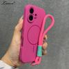 For Magsafe Liquid Silicone Lanyard Case for iPhone 16 15 14 Pro Max Plus 11 12 13 Hand Wrist Strap Candy Color Shockproof Cover