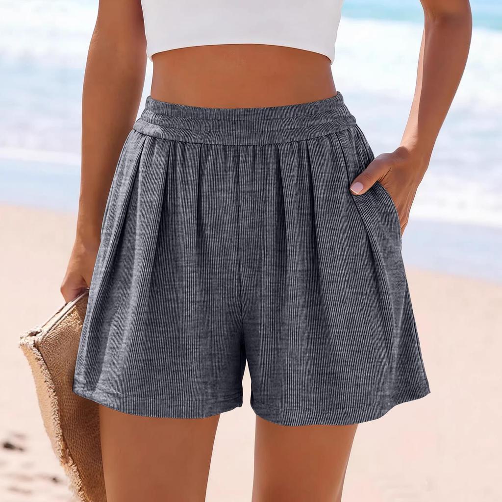 2026 European & American Summer Wide Casual Solid Color Fashion Shorts with Pockets