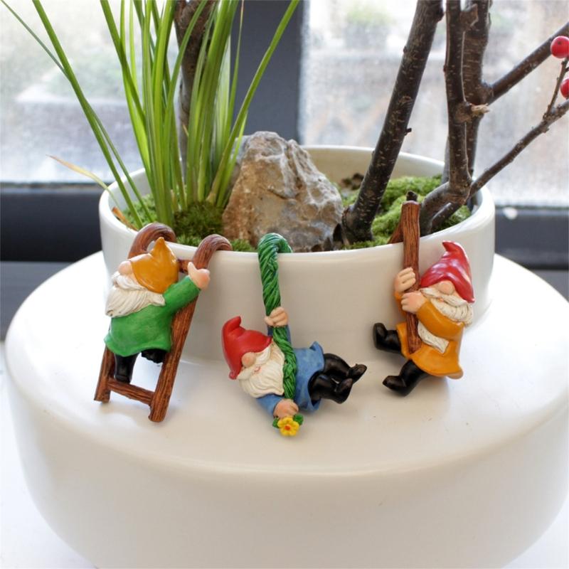 3PCS Flower Pots Ornaments Cartoon Gnome Resin Figurines Decoration Gift Flower Pots Decors for Home School Office