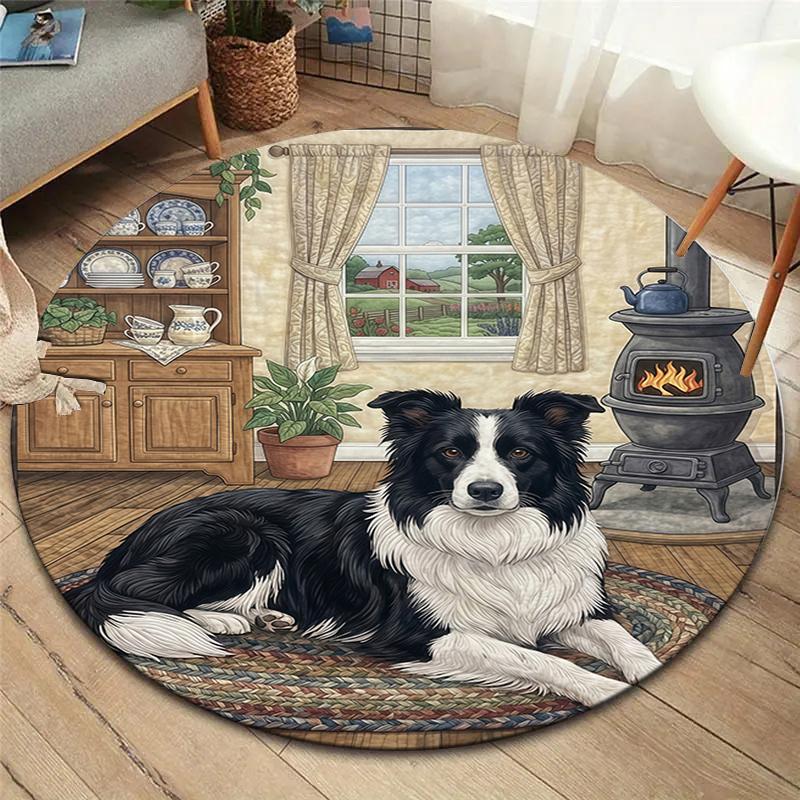 The puppy on the carpet Round Area Rug,Carpet Rug for Living Room Bedroom Sofa Playroom Decor,Non-slip Floor Mat