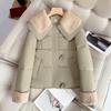 Splicing lapel horn buckle short cotton-padded coat women's new versatile winter fashion warm student jacket