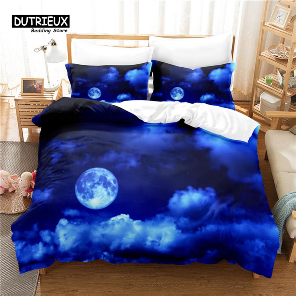 Moonlit Night Painting Bedding Set, 3Pcs Duvet Cover Set, Soft Comfortable Breathable Duvet Cover, For Bedroom Guest Room Decor