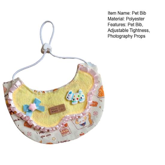 Pet Bib Adjustable Elastic Cord Cat Bandana with Cartoon Pattern Printed Breathable Cat Collar for Small to Medium Pets