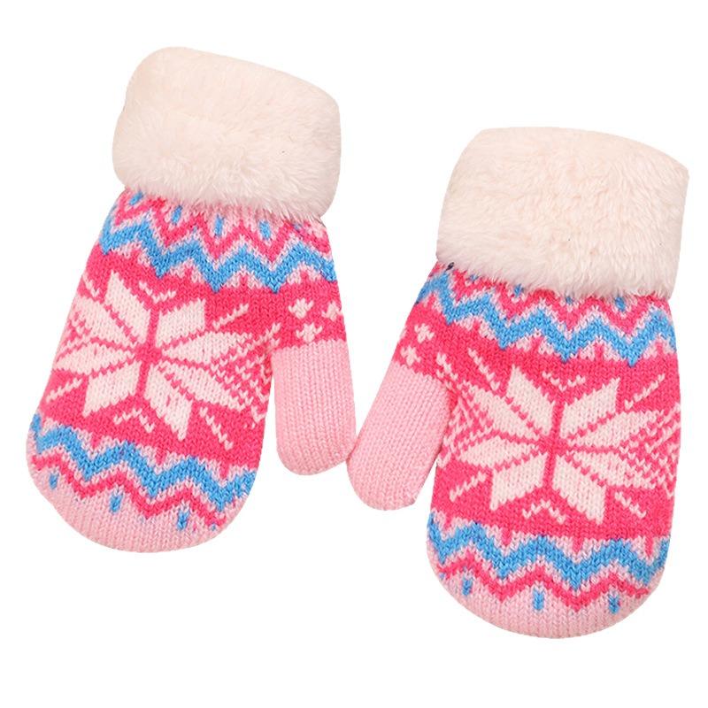 New Children's Children's Warm Gloves Autumn and Winter Piled Thickened Bag Deer Knitted Wool Finger Christmas Gloves