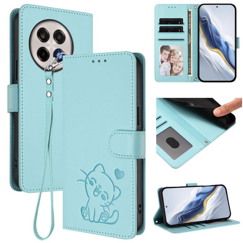 Suitable for OPPO Reno 14 Phone Case, Heart-shaped Cat Protective Cover, REALME C71 4G Flip Cover with Card Slot Leather Case