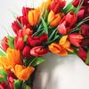 Artificial Flower Wreath 19.7 Inch Spring Summer Wreath with Green Leaves for Front Door Home Holiday Decor