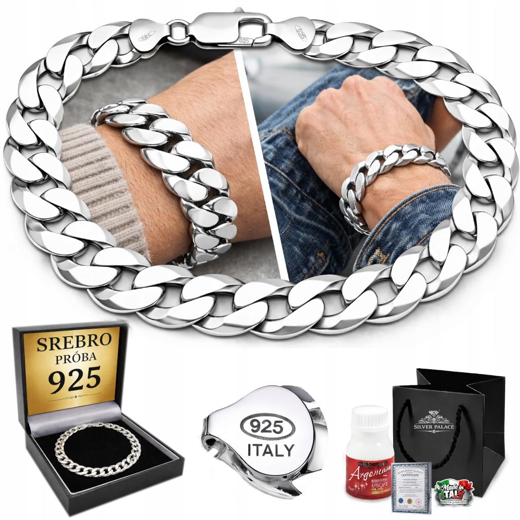 THICK SILVER Men' Bracelet 15mm SILVER 925 Italian Cuirass Bracelet