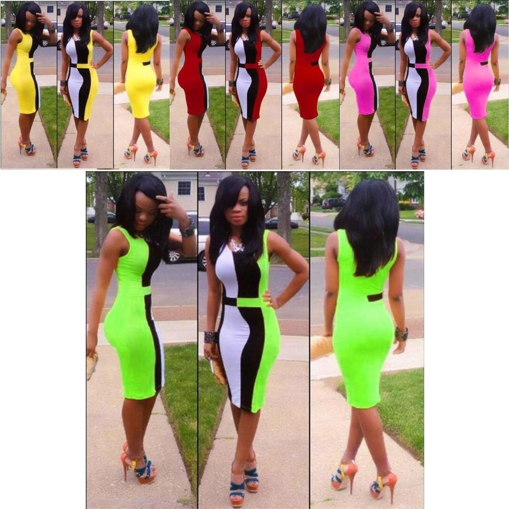 Elegant Colorful Sexy Fashion Bodycon Women Dress Sleeveless Fit Leisure Slim Design