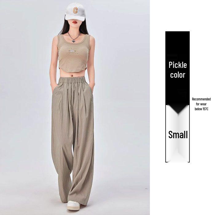 

Apricot High-Waisted Ice Silk Wide-Leg Pants - Women s Summer Thin Drape Casual Japanese Style Cotton Linen Straight-Leg Pants 4XL