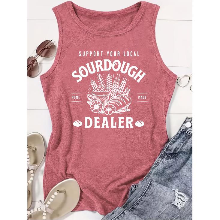 Elegant Vest for Women Sourdough Dealer Acid-washed printed casual loose-fitting summer vest Fashionable and elegant tops for commuting, vacation, S