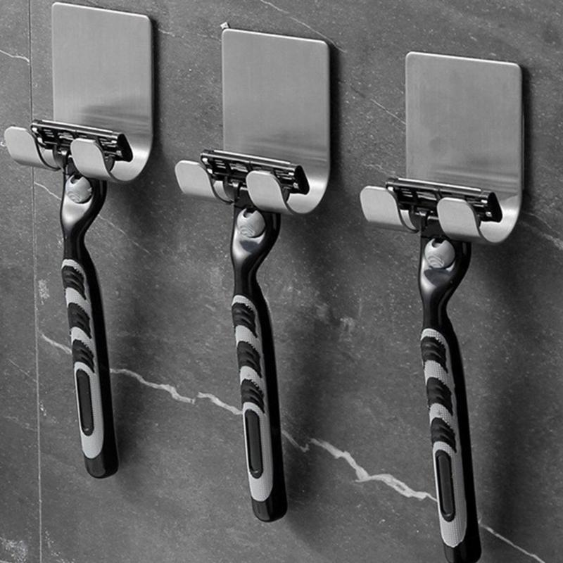 Stainless Steel Drillless Bathroom Razors Holder Wall Mounted Hook For Shaver Organizers Waterproof Rustproof Bath Storage Solution