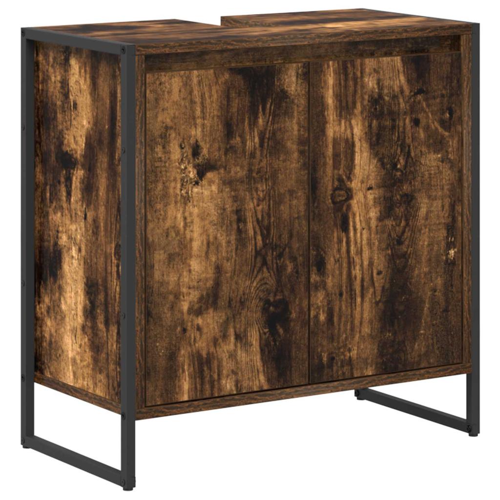 Bathroom Furniture Set with Shelf Smoked Oak Wood Based Material