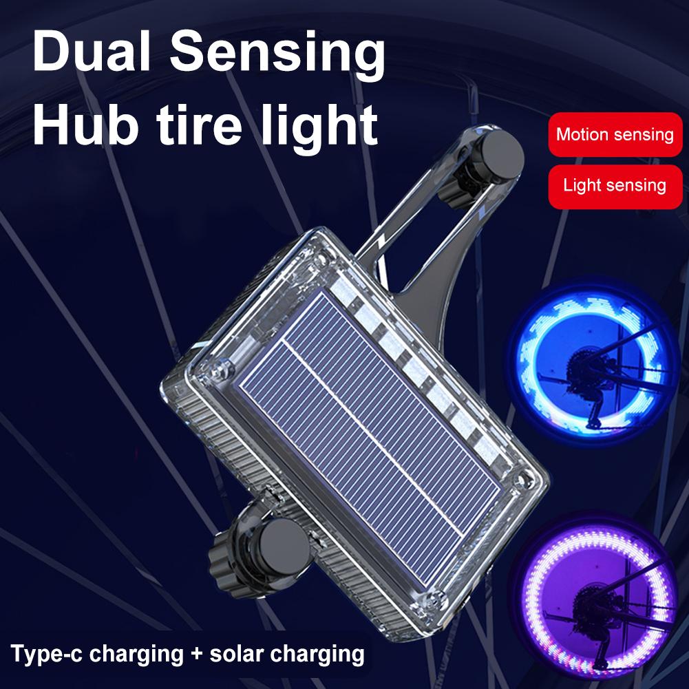 Solar LED Colorful Bike Wheel Light USB Rechargeable Bike Tire Safety Light Smart Sensing Cycling Tire Lights for Kids Adults