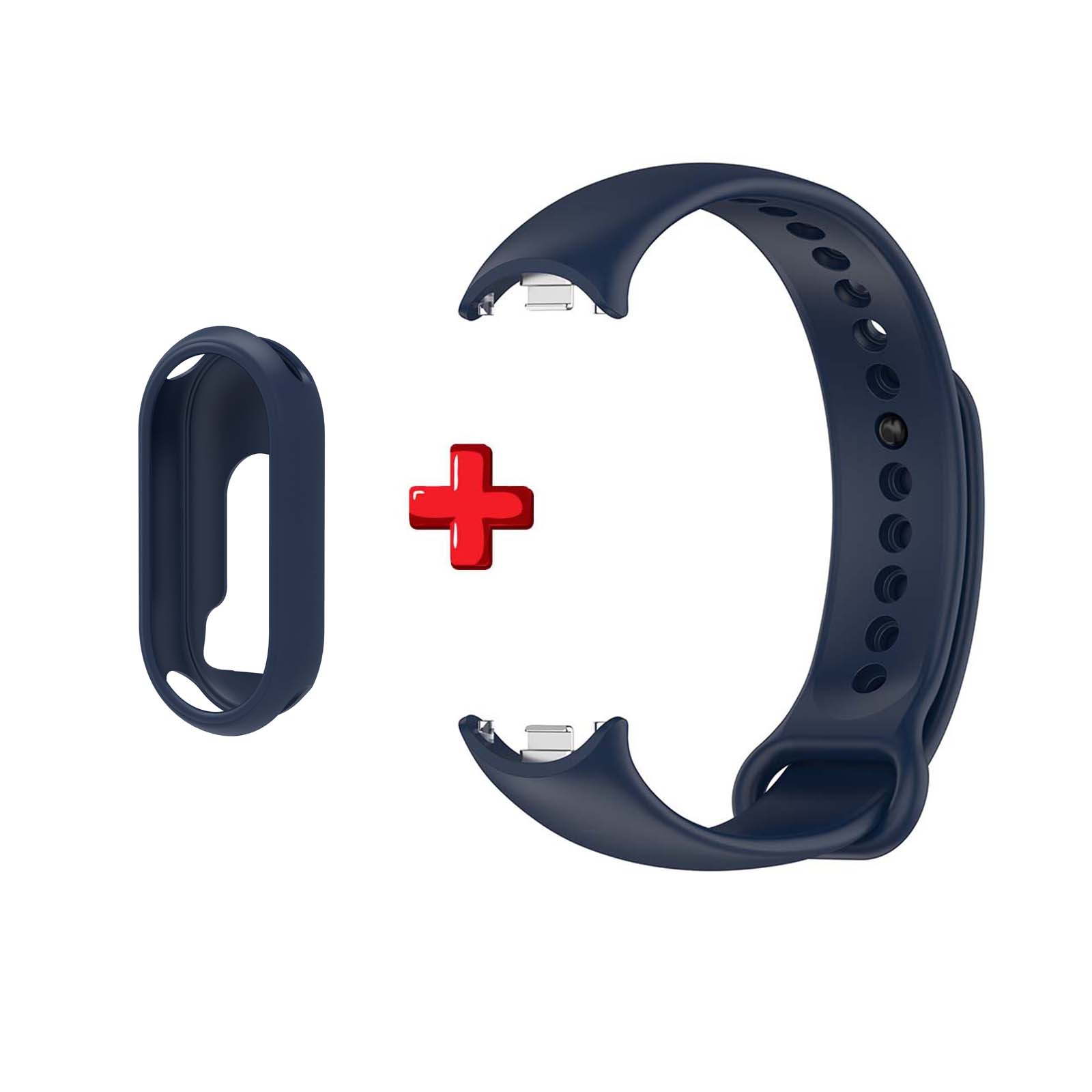 

2025 Для Mi Band 9 8 Силиконовый ремешок + Защитный чехол Ремешок для смарт-часов Фитнес-браслет Запасные аксессуары темно-синий