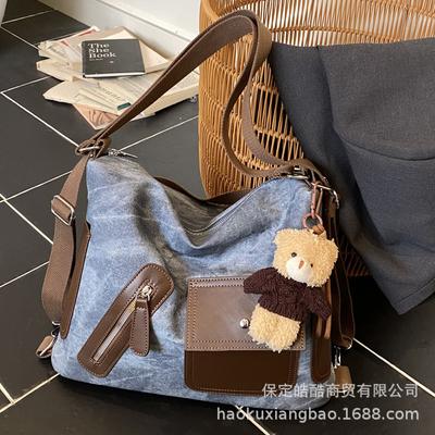 Tote Bag Women's Large Capacity 2025 New Autumn and Winter Casual Color Contrast Retro Shoulder Messenger Bag Multi-functional Backpack