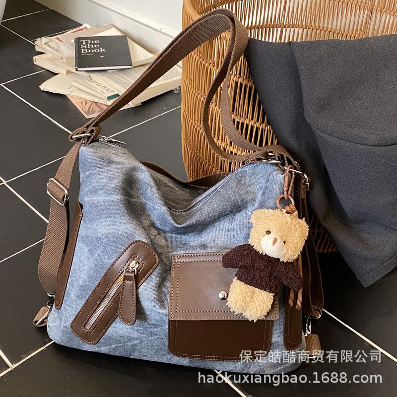 Tote Bag Women's Large Capacity 2025 New Autumn and Winter Casual Color Contrast Retro Shoulder Messenger Bag Multi-functional Backpack