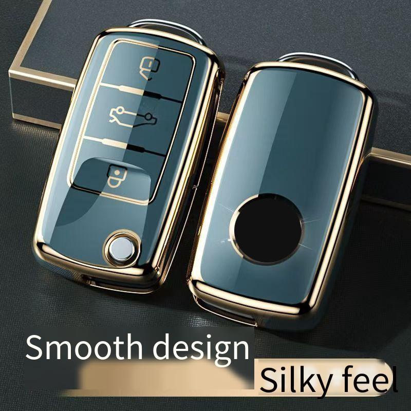 

Iwatake Gray TPU for Volkswagen VW Polo Tiguan Beetle Caddy T5 Skoda Octavia Seat Leon Altea 3 Button Flip Car Key Case Cover