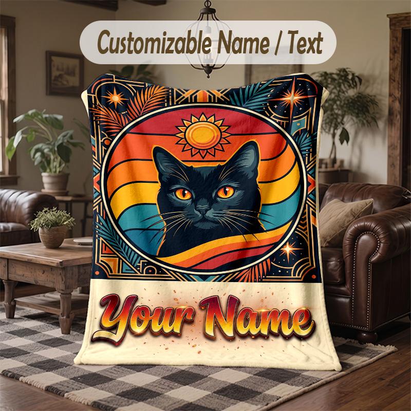 Sunflower Night Sky Theme Throw Blanket Custom Name Text Personalized Blanket Soft Cozy Blanket for Home Sofa Bed