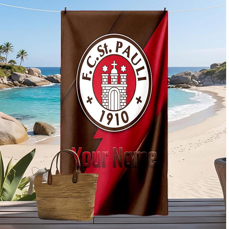 FC St. Asciugamano da Spiaggia Stampato Personalizzato Pauli Logo Calcio Supporto Nome Personalizzato Testo Asciugamano Assorbente Per Sport Viaggio Regalo Speciale