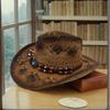 Wide Brim Western Cowboy Hat Solid Color Cowgirl Visor Cap Fashion Panama Cap  Travel