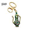 Decorative Pot Keychain Retro Teapot with Rhinestones, Ethnic Style Pitcher Key Handbag Ornament Charm Ring, Pendant for Handbags Backpacks