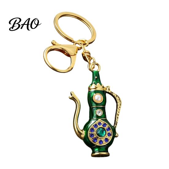 Decorative Pot Keychain Retro Teapot with Rhinestones, Ethnic Style Pitcher Key Handbag Ornament Charm Ring, Pendant for Handbags Backpacks