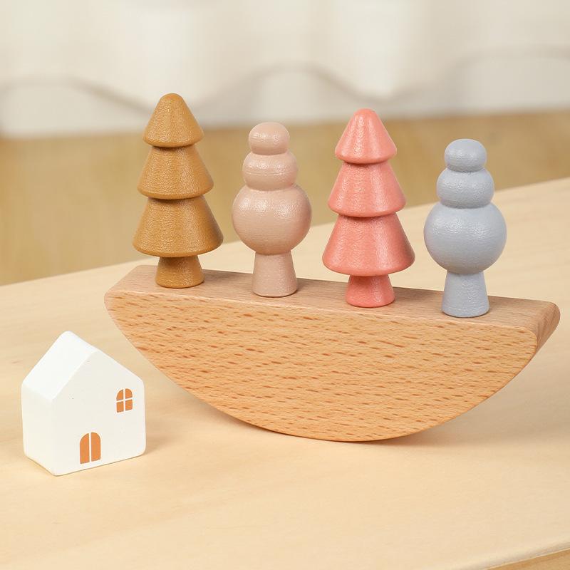 Small Tree Seesaw Wooden Animal Balance Rainbow Children's Fun Stacking High Puzzle Building Blocks Hand-eye Coordination Toy