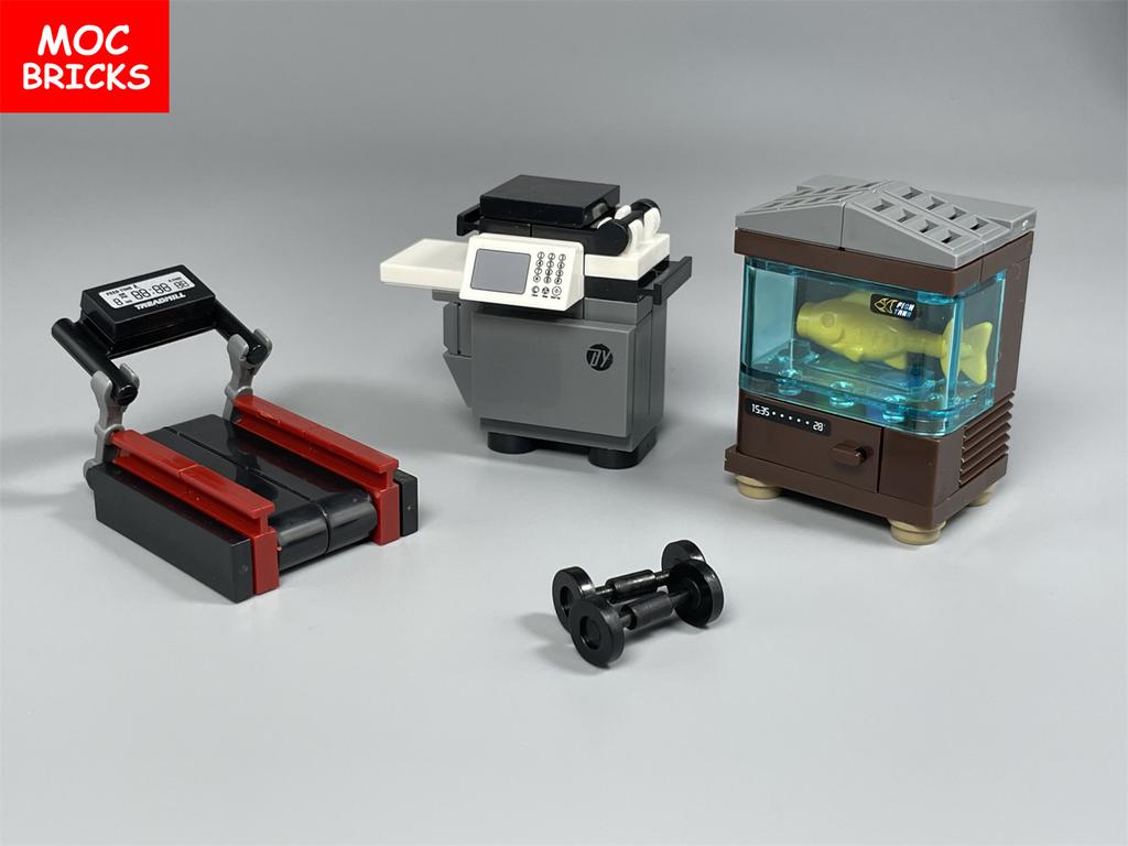 MOC Bricks House Mini Retro Furniture Kitchen Tool Sewing Machine House Living Room Accessories DIY Building Blocks Kids Toy