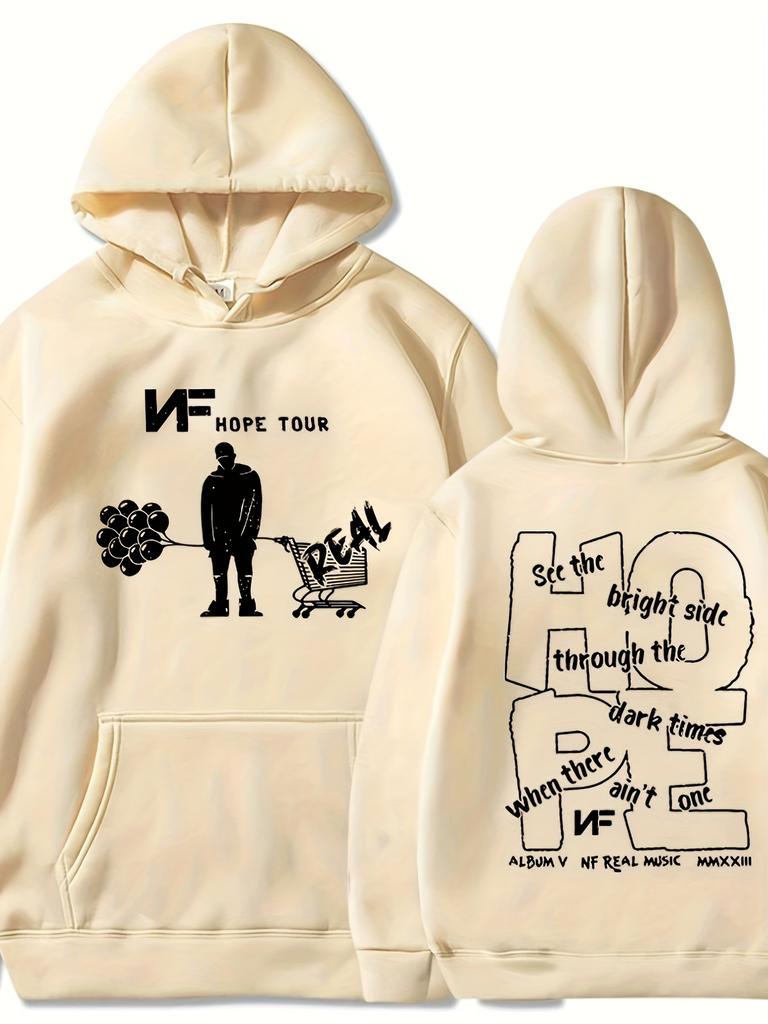 MenS Nf Hope Tour Graphic Hoodie Black Casual Streetwear Pullover Loose Fit Long Sleeves Polyester Blend for Fall Winter