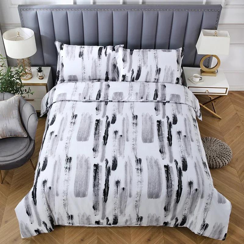 3pcs Boho Bedding Set Striped Geometric Duvet Cover and Pillowcases in Brown Ethnic and Traditional Style Soft Cozy Quilt Covers