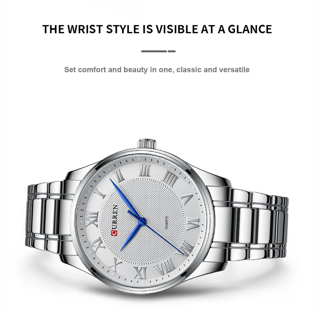 CURREN Klasyczny, casualowy zegarek dla mężczyzn ze stalową bransoletą, prosty kwarcowy zegarek na rękę z rzymskimi cyframi dla biznesmena
