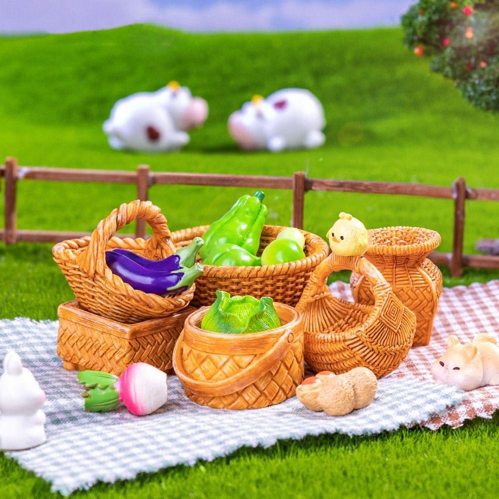 2pcs Cute Fruit Vegetable Food Storage Basket Mini Dolls Miniature Decoration