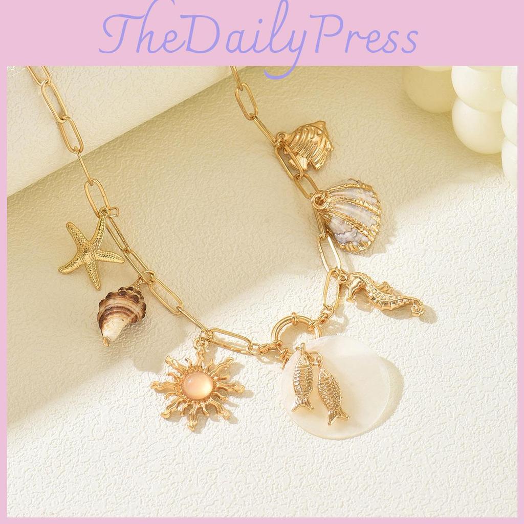 Shell Pendant Necklace With Geometric Design For Beach Fashion