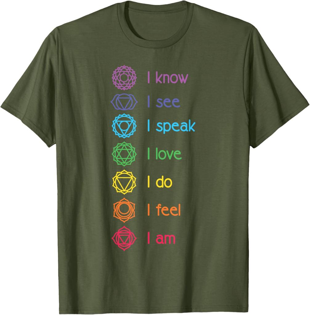 Chakra Affirmationen Ich Weiß Ich Sehe Ich Spreche Yoga Meditation Grafik T-Shirt Weiche Baumwolle Lässiges Oberteil