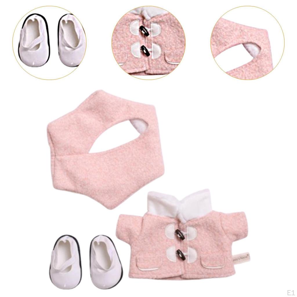 Stuffed Doll Coat Headwear and Shoes DIY Photo Props Costumes for 38cm Dolls Pink