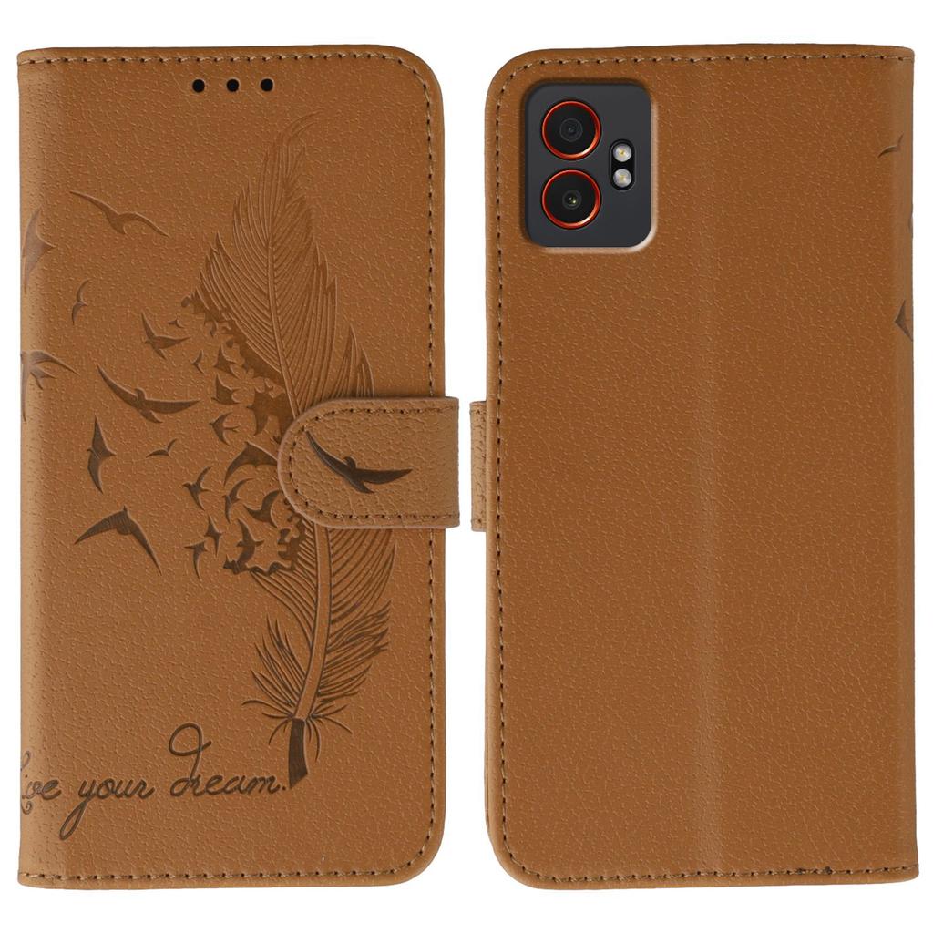 For Samsung Galaxy XCover7 Pro Case Feather Imprint PU Leather Wallet Phone Cover