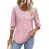 Women's Clothing, Spring, Loose, Casual, Printed, Seven Quarter Sleeves, Round Neck, T-shirt, Top