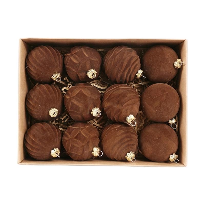 Set of 12 Hanging Pendant Christmas Tree Flocking Baubles Decorations Colorful Ornament for Indoor and Outdoor Use