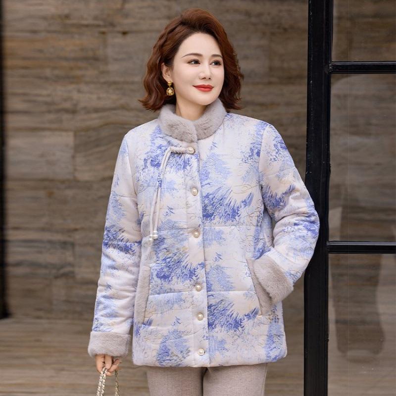 

Хлопковая одежда для середины зимы, хлопковые куртки для женщин среднего и пожилого возраста, наслоенные и утолщенные хлопковые куртки, новые модели. 5XL [recommended 150-80kg] синий