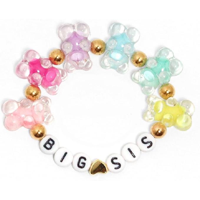 Big Sister Bracelets, Heart Charm Beads Stackable Bracelet Surfer Stretch Accessories Jewelry Gift for Big Sis