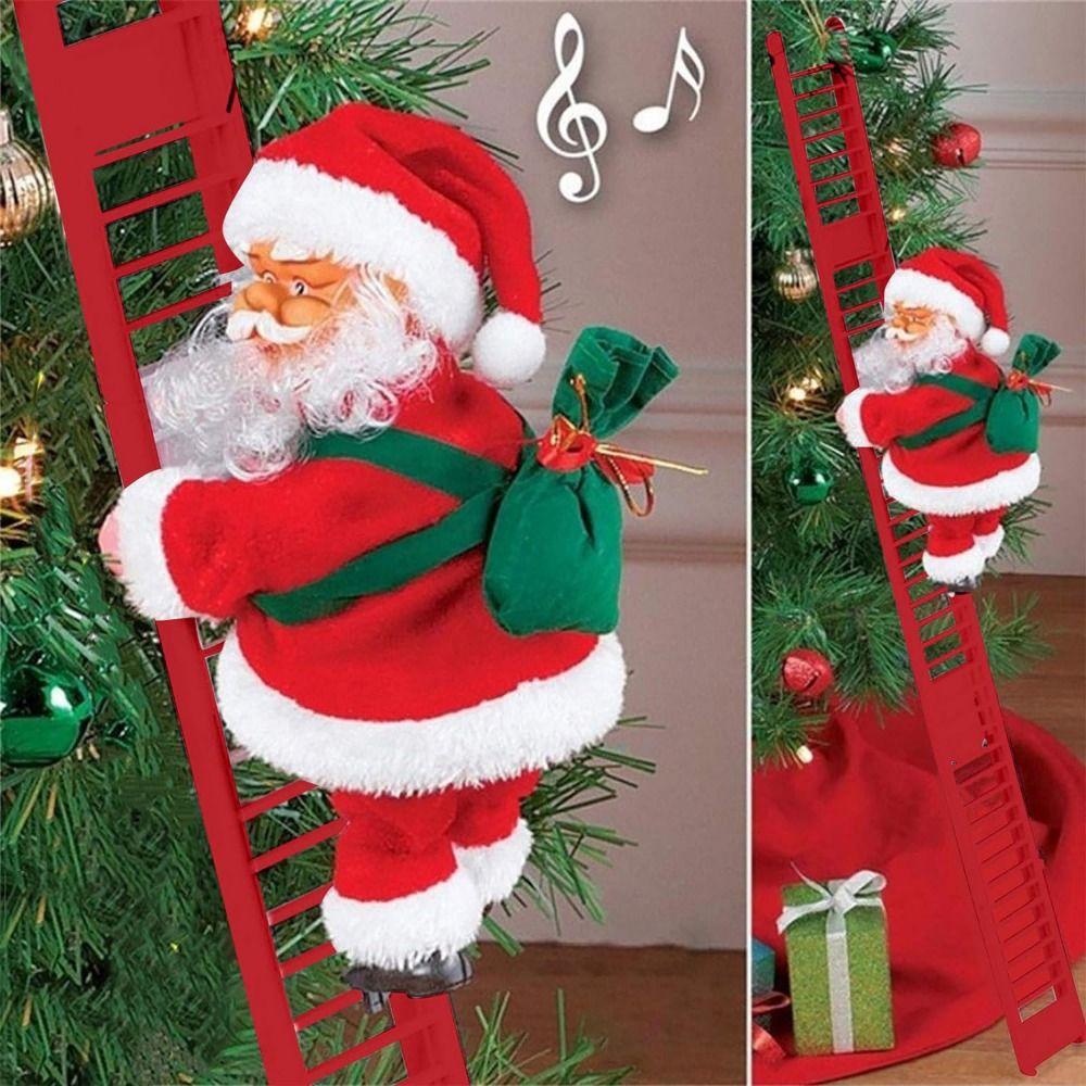 

Движущиеся подвесные украшения Музыка Восхождение Санта-Клаус Кукла Рождественская елка Red Climbing Ladder