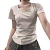 Women Summer Tops Round Neck Short Sleeve Solid Color Tee Shirt Slim Fit Stretchy Pullover Tops Streetwear