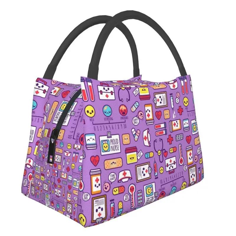 Pink Nurse Life Insulated Lunch Tote Bag for Women Nursing Print Portable Thermal Cooler Bento Box Work Travel Food Bags